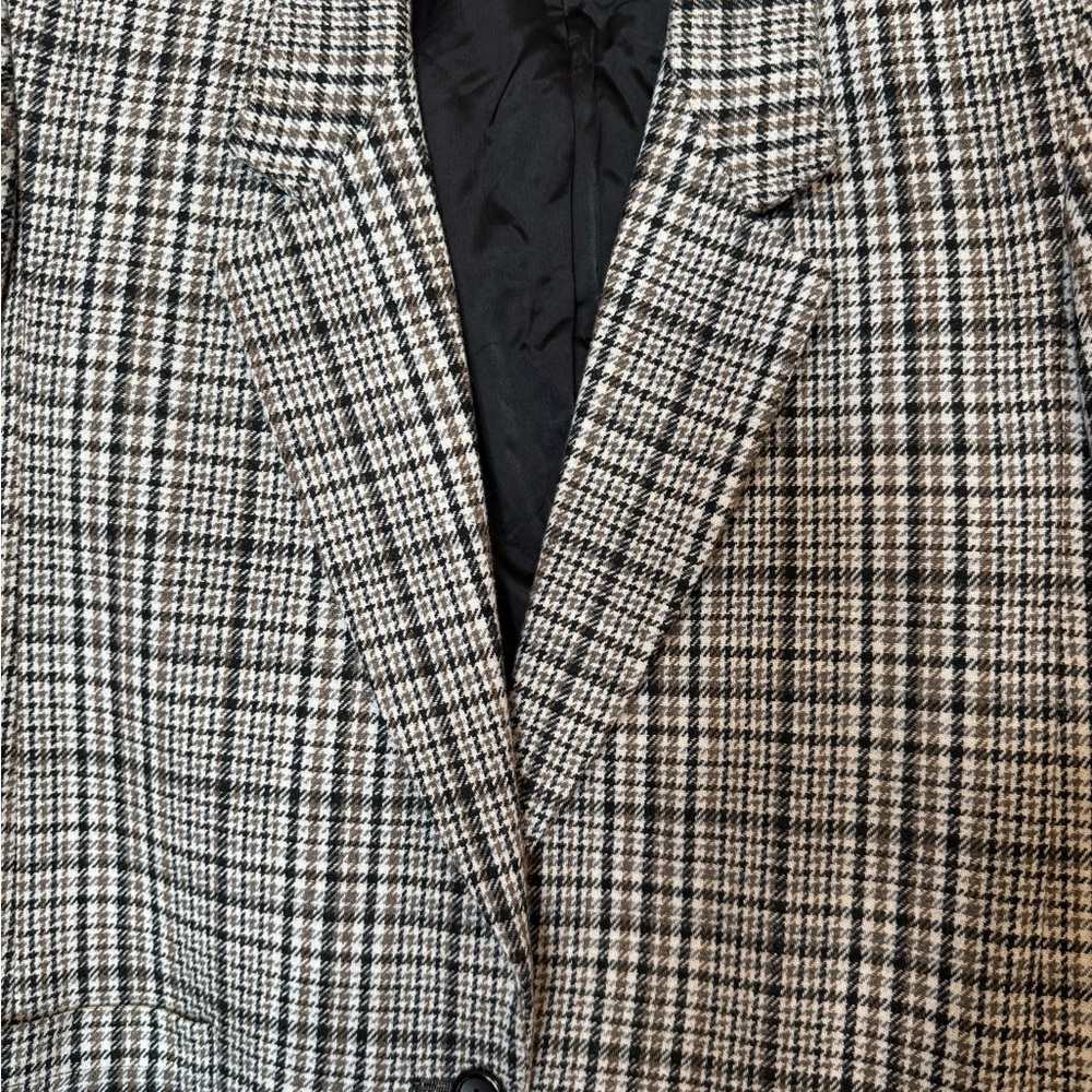 Vintage Peabody House Houndstooth Wool Blend Blazer Jacket Brown Beige Size 14 - Picture 7 of 14